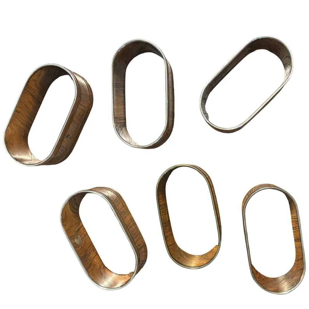 Vintage Iridescent Silver Tone Napkin Rings‎ Set of 6 Diamond Harlequin Oval MCM